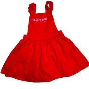 Monoprix girls overall apron red dress hand made embroidered detail size 5